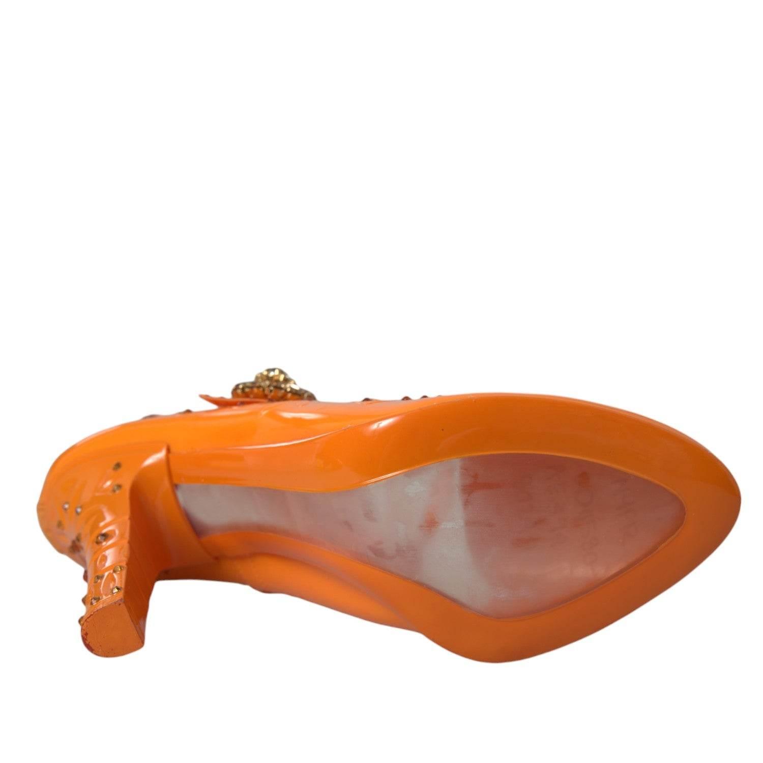 Dolce & Gabbana Orange CINDERELLA Floral Crystal Pumps Shoes - Hilstor