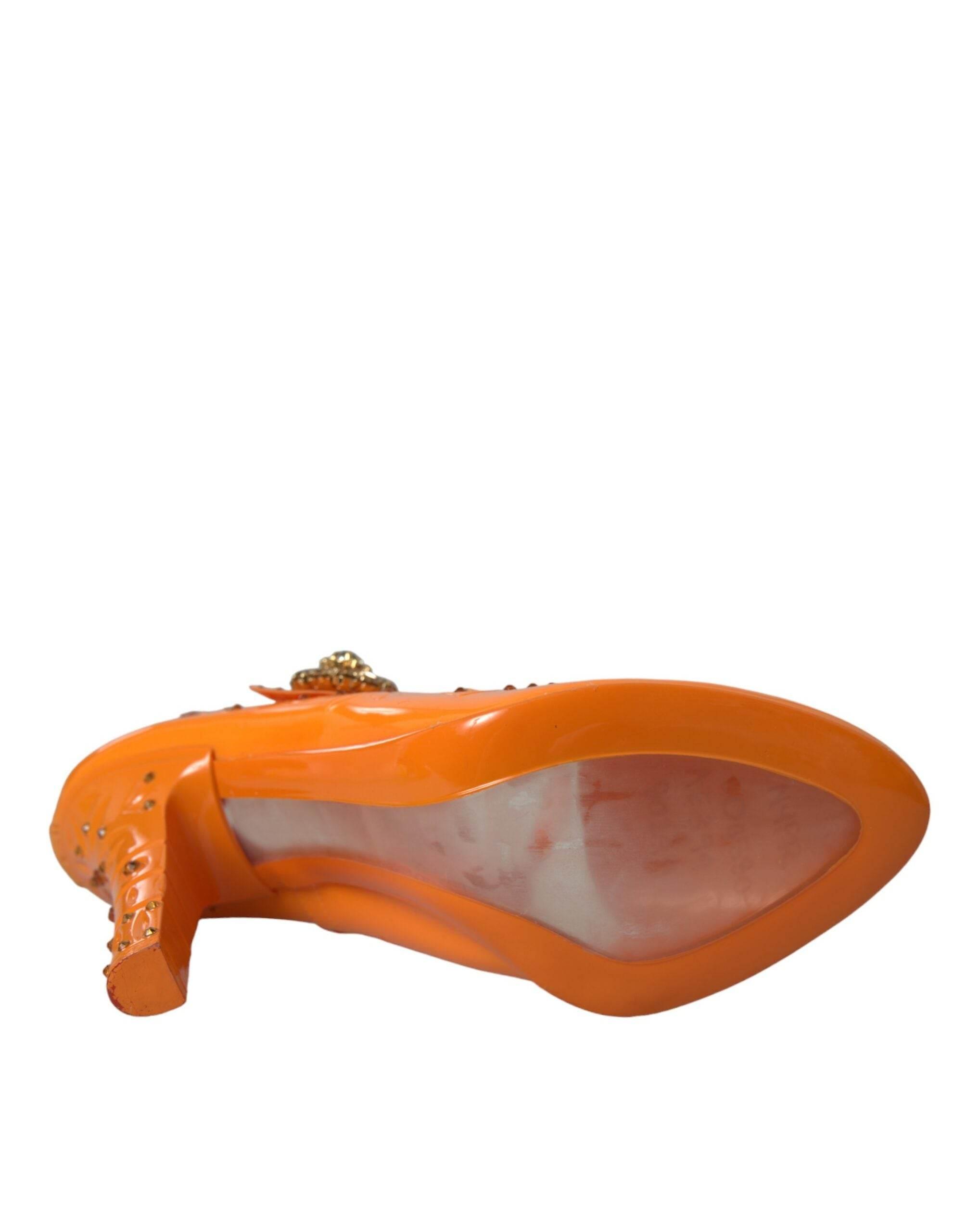 Dolce & Gabbana Orange CINDERELLA Floral Crystal Pumps Shoes - Hilstor