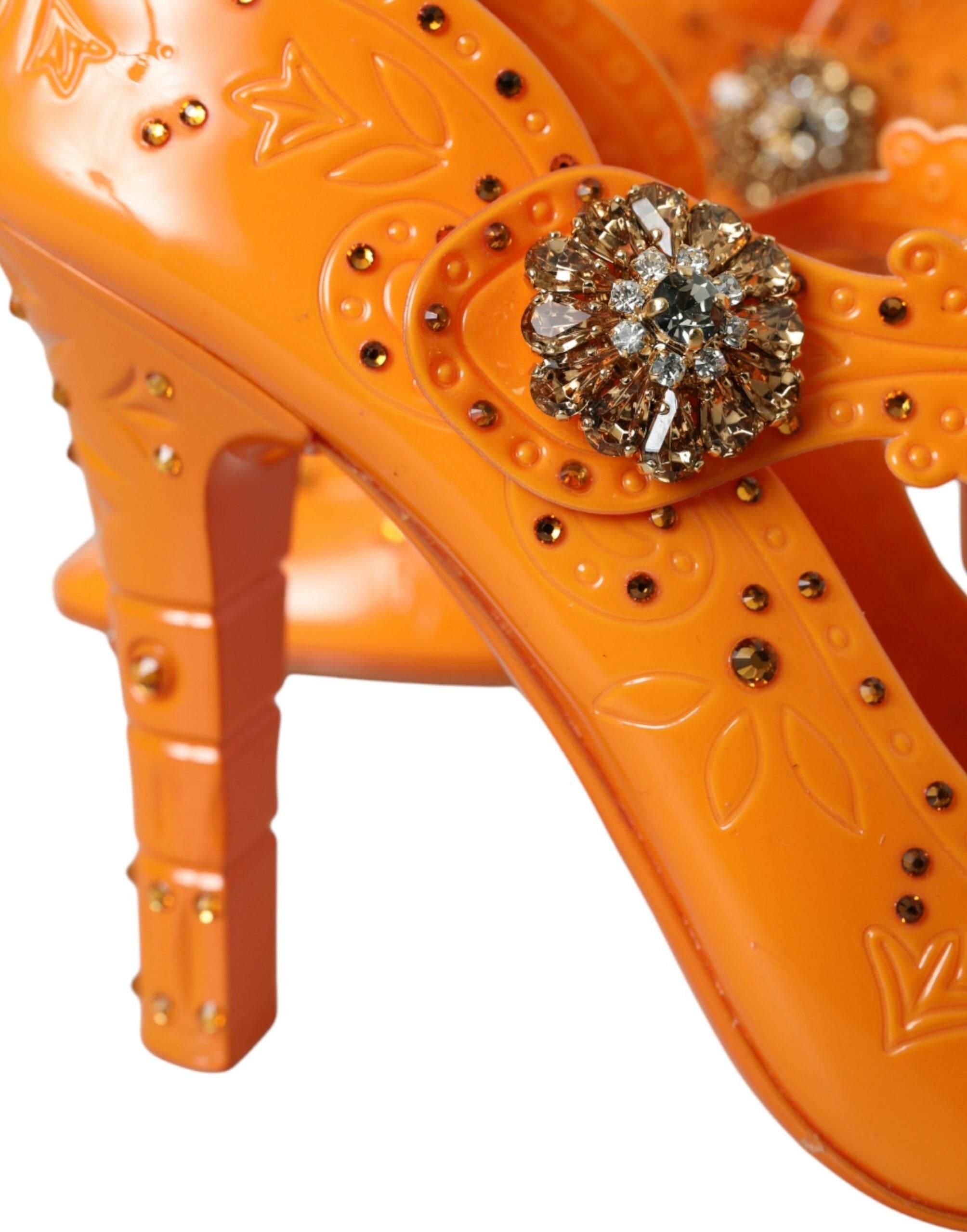 Dolce & Gabbana Orange CINDERELLA Floral Crystal Pumps Shoes - Hilstor
