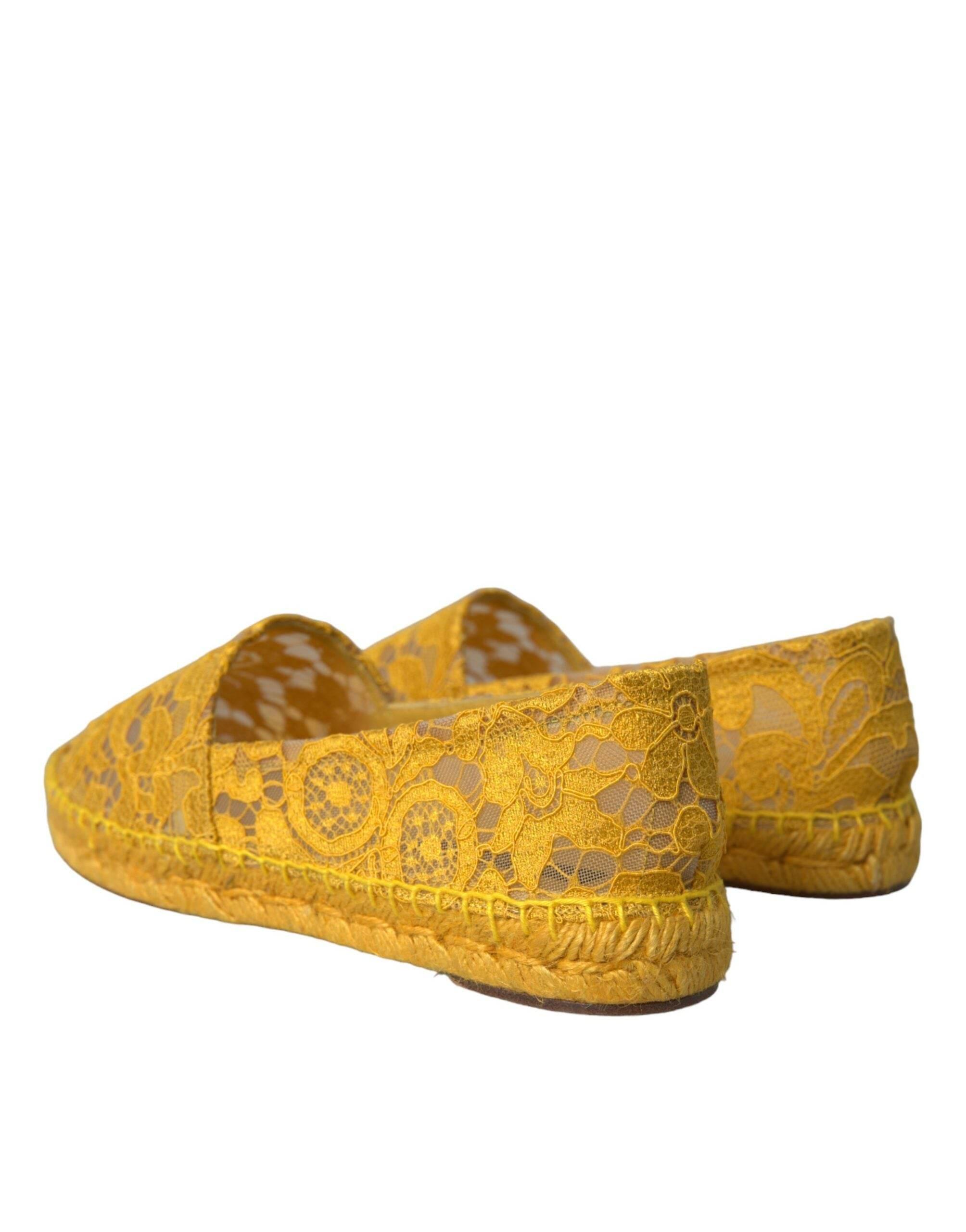Dolce & Gabbana Yellow Taormina Lace Espadrille Loafers Flats Shoes - Hilstor