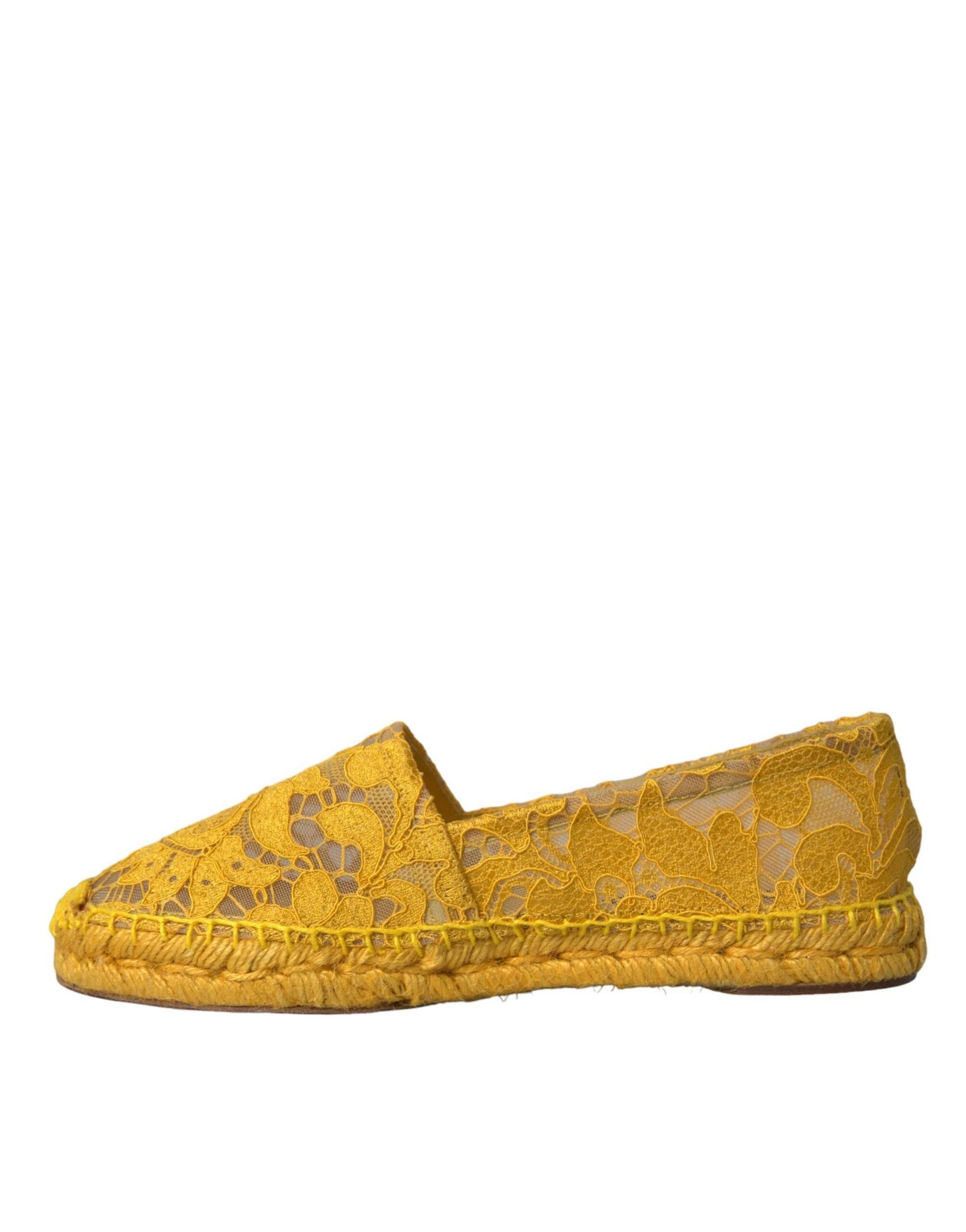 Dolce & Gabbana Yellow Taormina Lace Espadrille Loafers Flats Shoes - Hilstor