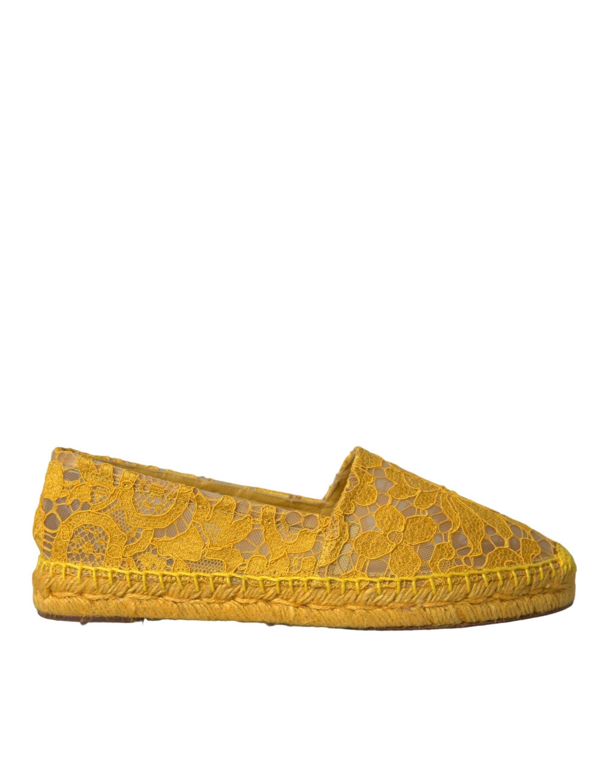 Dolce & Gabbana Yellow Taormina Lace Espadrille Loafers Flats Shoes - Hilstor