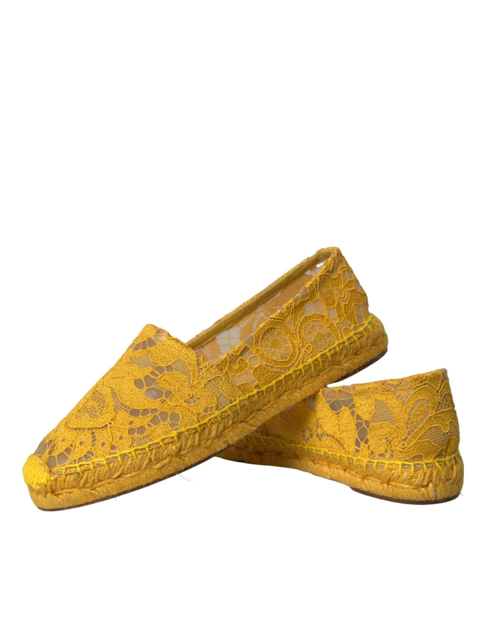 Dolce & Gabbana Yellow Taormina Lace Espadrille Loafers Flats Shoes - Hilstor