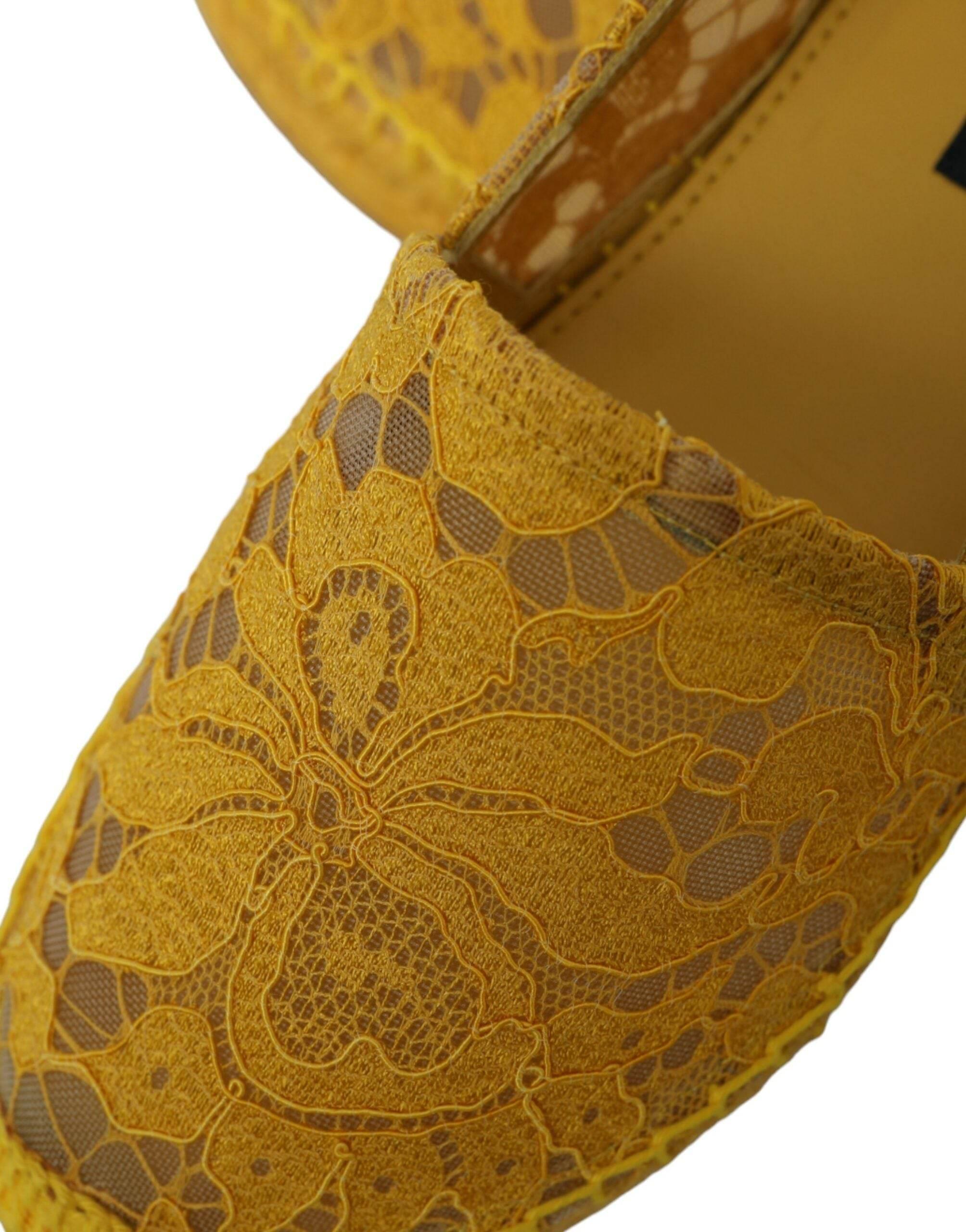 Dolce & Gabbana Yellow Taormina Lace Espadrille Loafers Flats Shoes - Hilstor