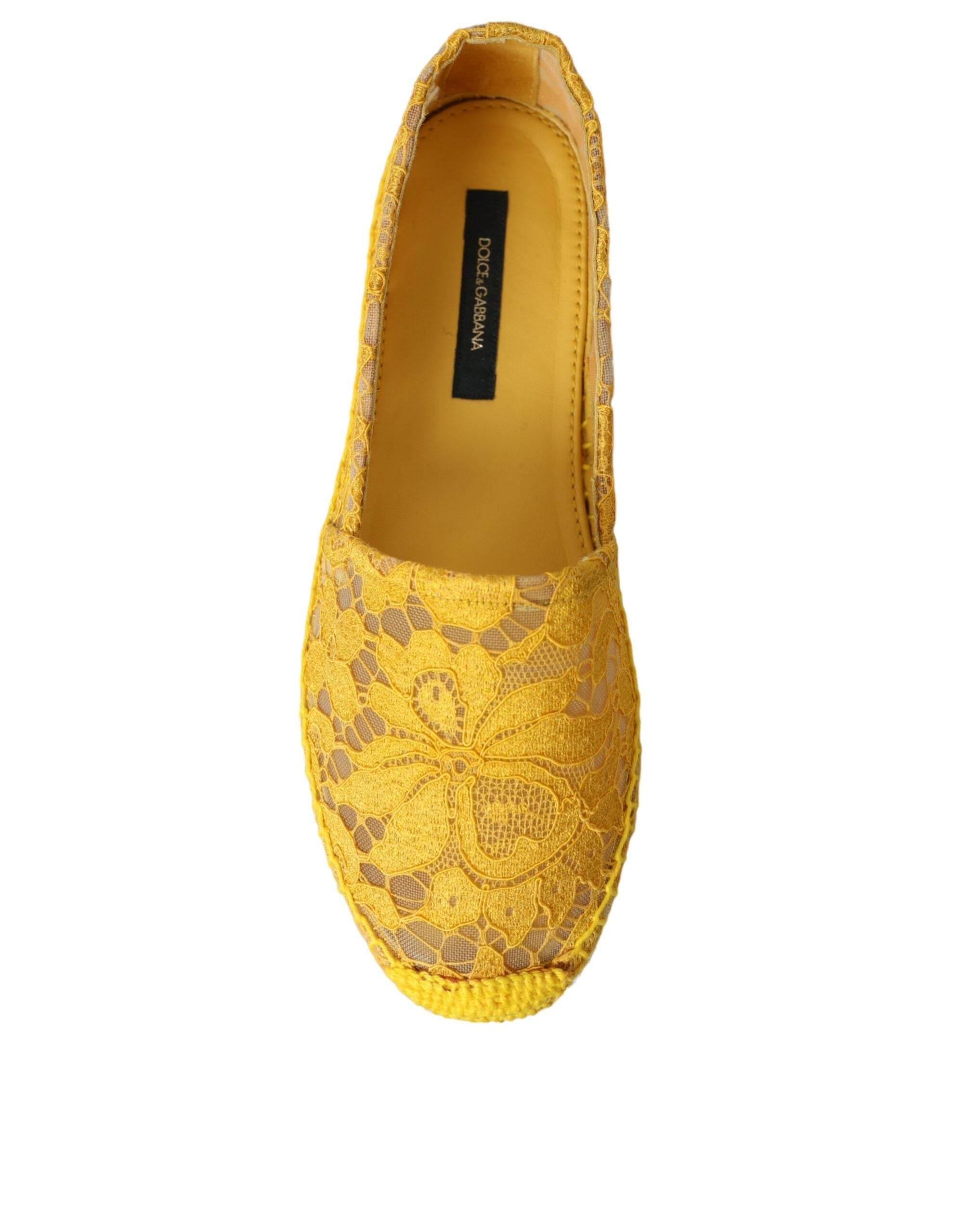 Dolce & Gabbana Yellow Taormina Lace Espadrille Loafers Flats Shoes - Hilstor