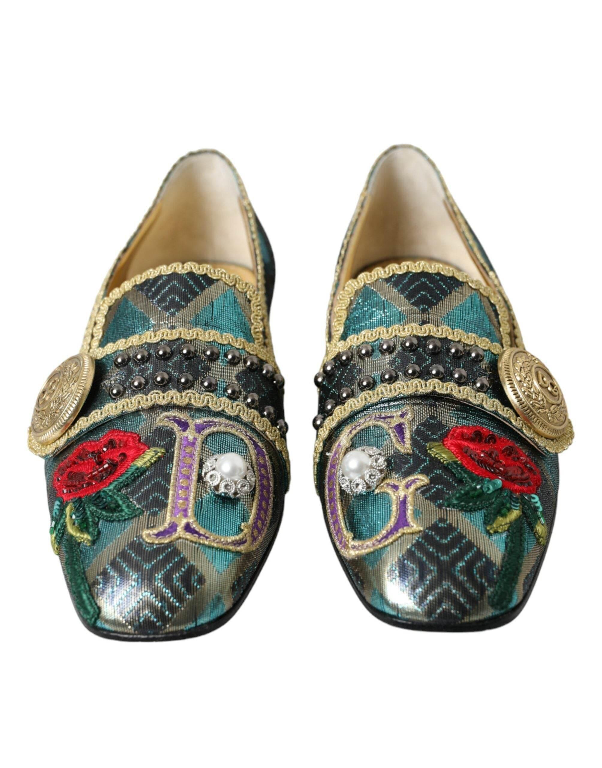 Dolce & Gabbana Multicolor Jacquard Embellished Loafers Shoes - Hilstor