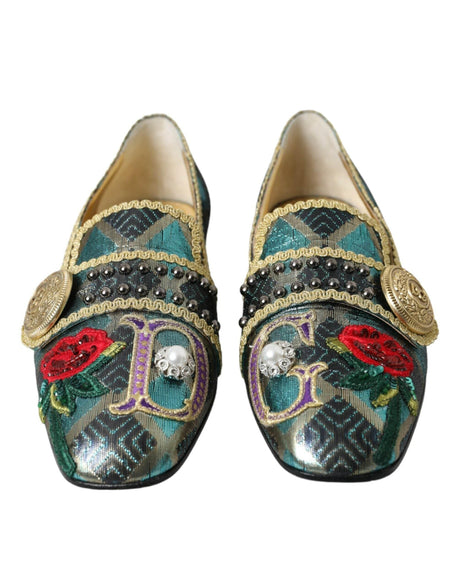 Dolce & Gabbana Multicolor Jacquard Embellished Loafers Shoes - Hilstor