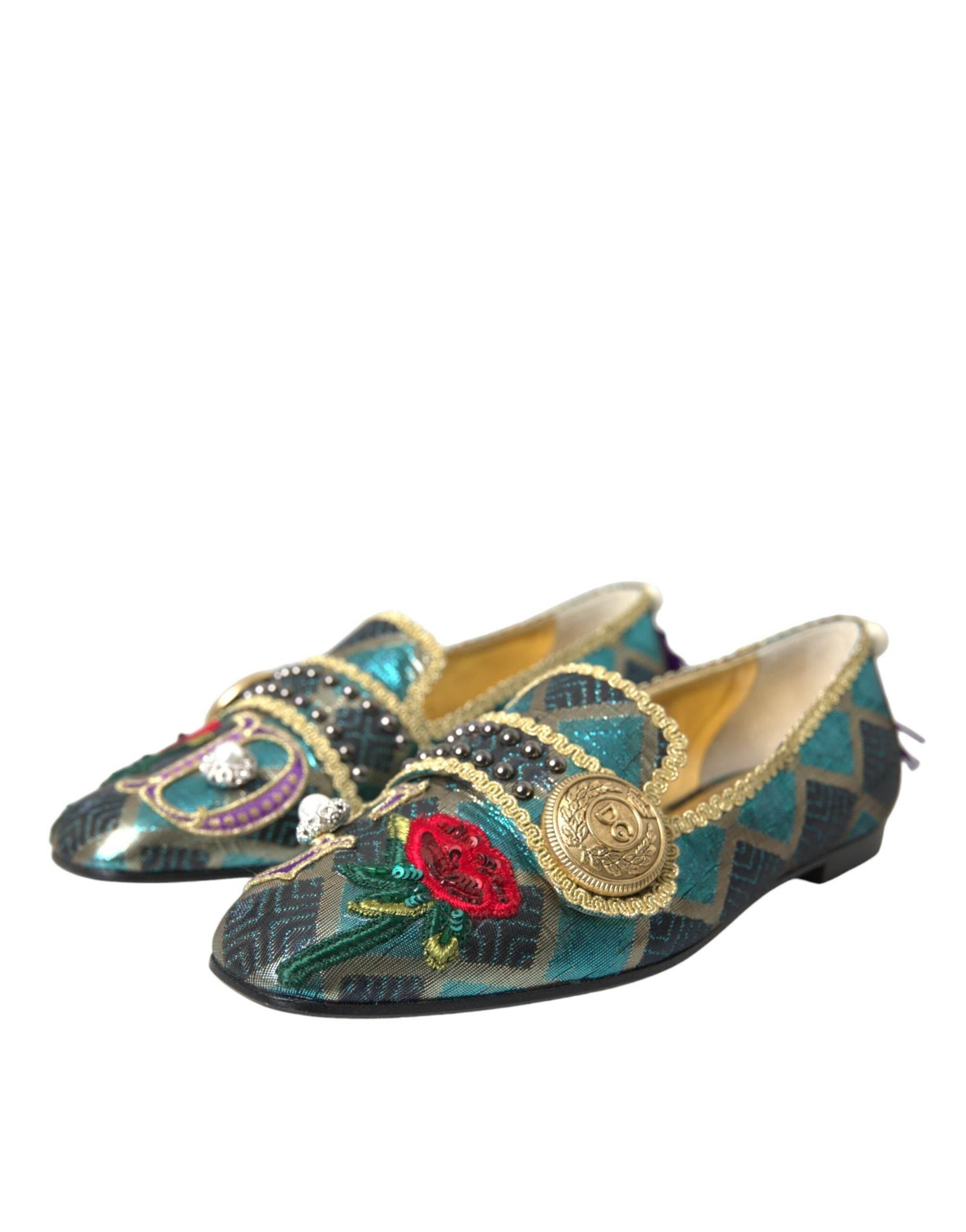 Dolce & Gabbana Multicolor Jacquard Embellished Loafers Shoes - Hilstor