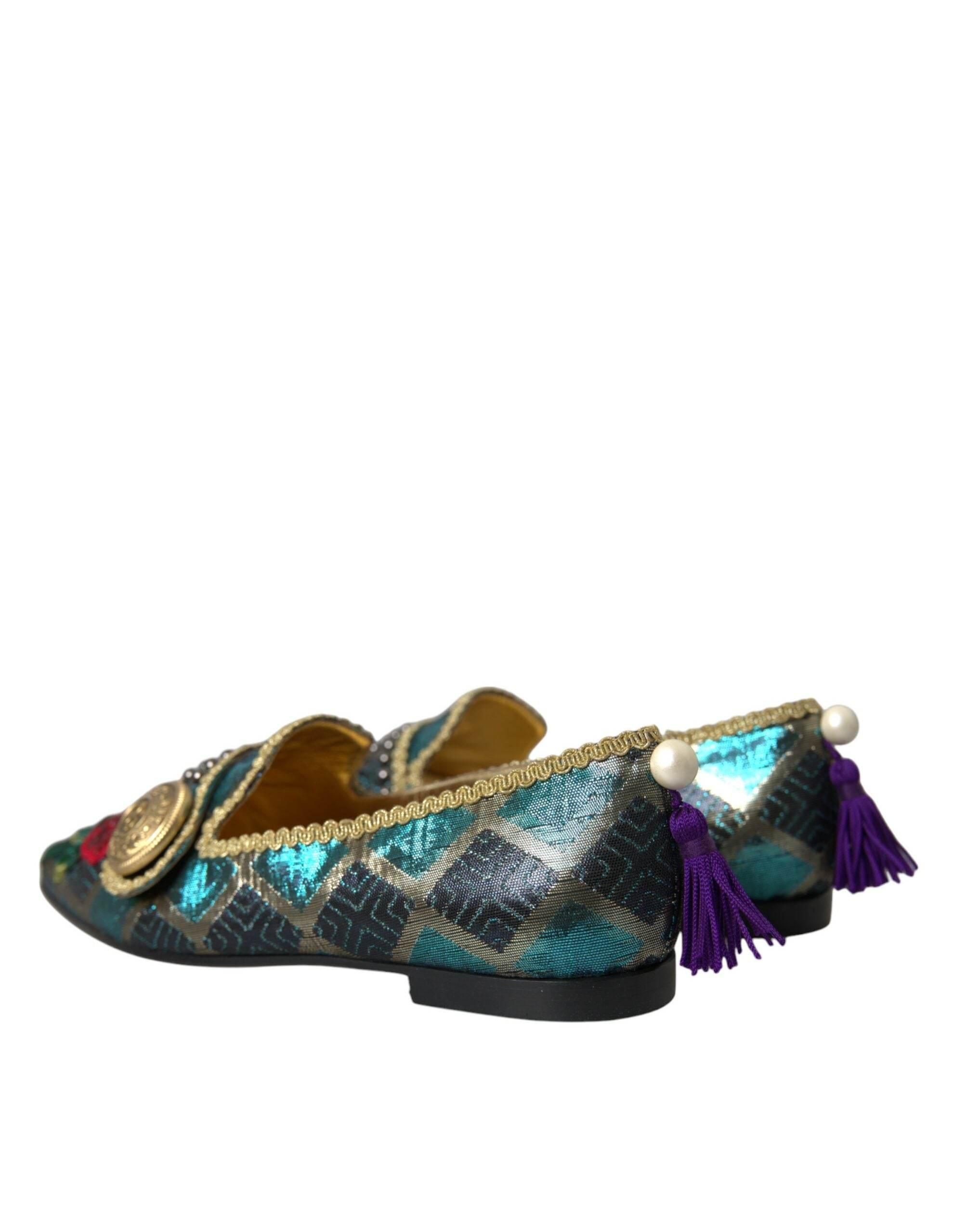 Dolce & Gabbana Multicolor Jacquard Embellished Loafers Shoes - Hilstor