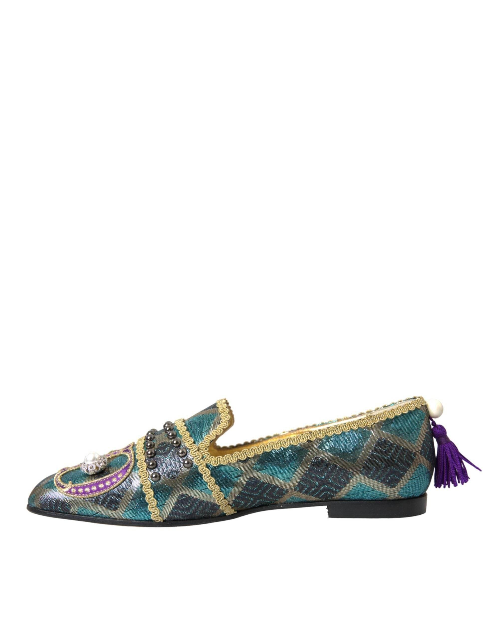 Dolce & Gabbana Multicolor Jacquard Embellished Loafers Shoes - Hilstor