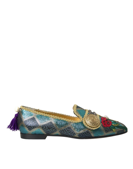 Dolce & Gabbana Multicolor Jacquard Embellished Loafers Shoes - Hilstor