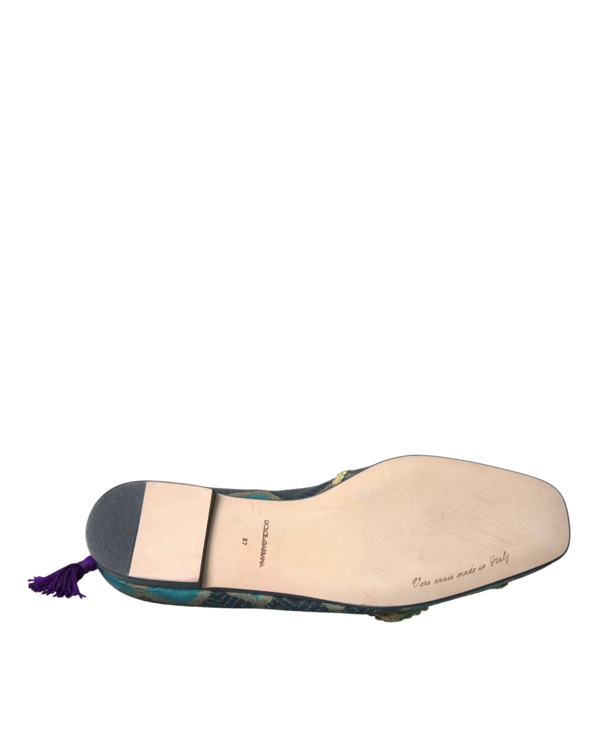 Dolce & Gabbana Multicolor Jacquard Embellished Loafers Shoes - Hilstor