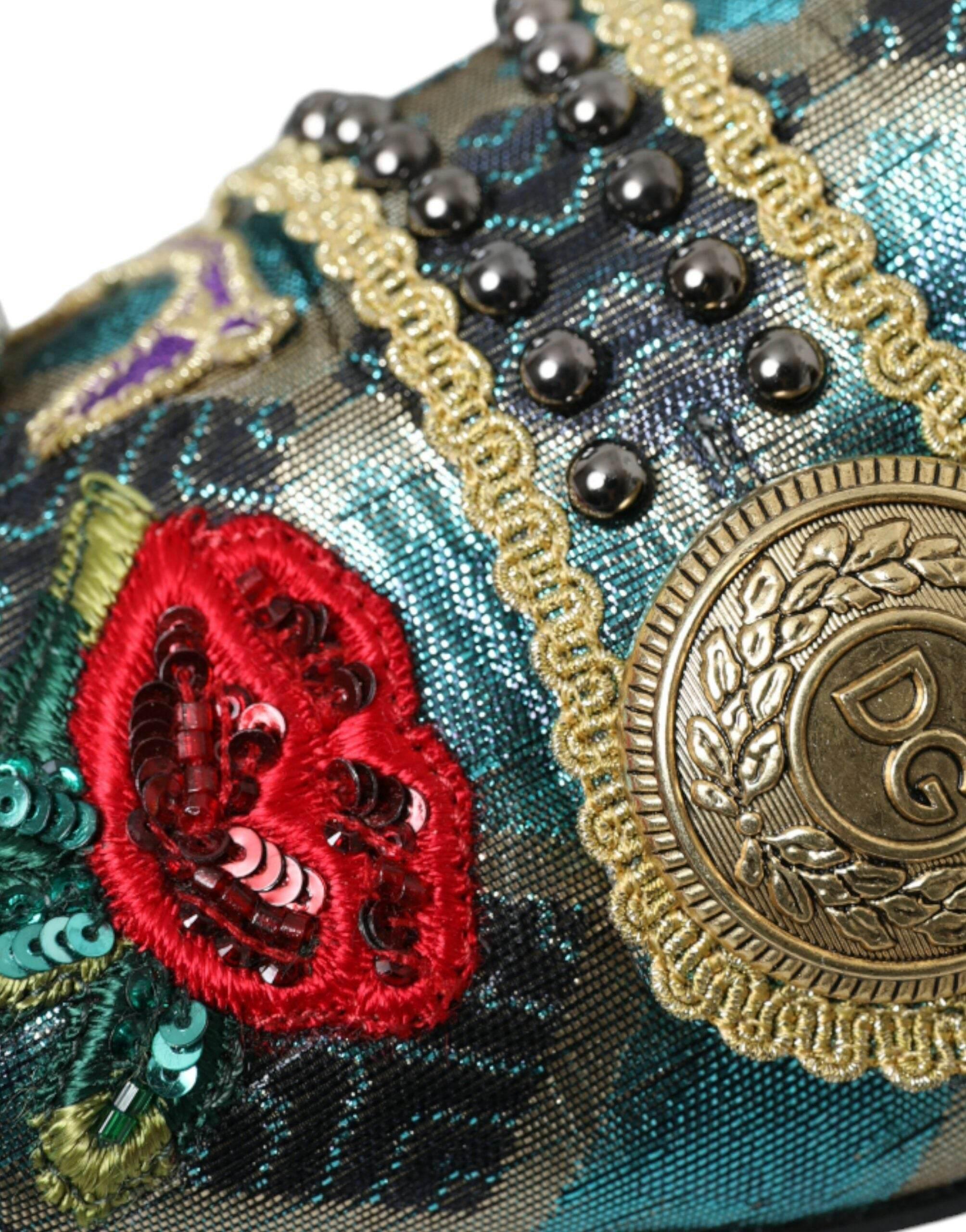 Dolce & Gabbana Multicolor Jacquard Embellished Loafers Shoes - Hilstor