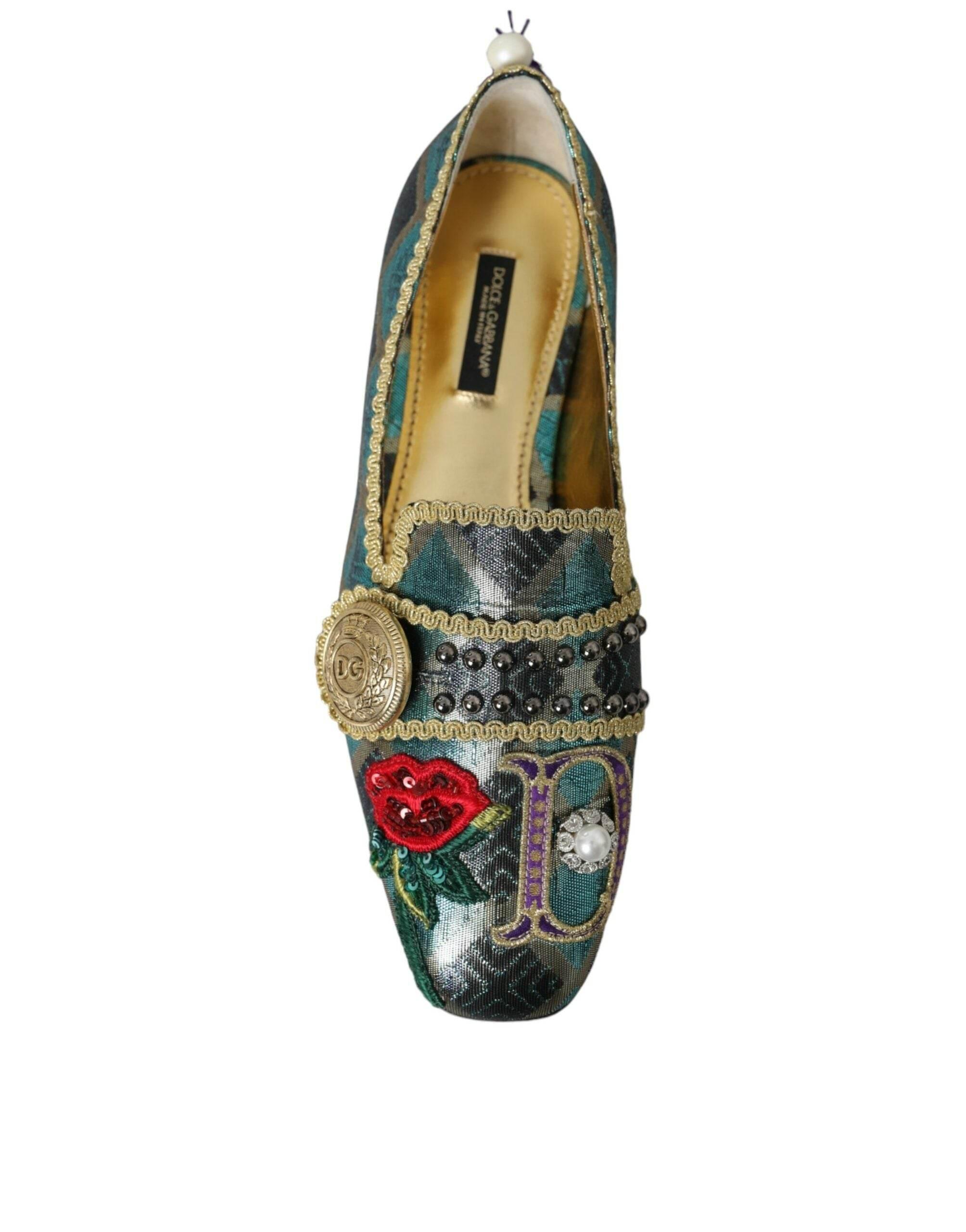 Dolce & Gabbana Multicolor Jacquard Embellished Loafers Shoes - Hilstor