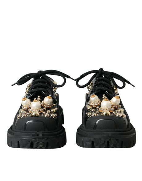 Dolce & Gabbana Black Leather Trekking Derby Embellished Shoes - Hilstor