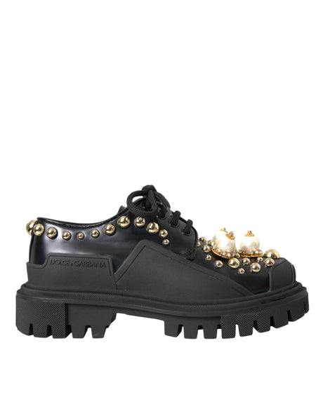 Dolce & Gabbana Black Leather Trekking Derby Embellished Shoes - Hilstor