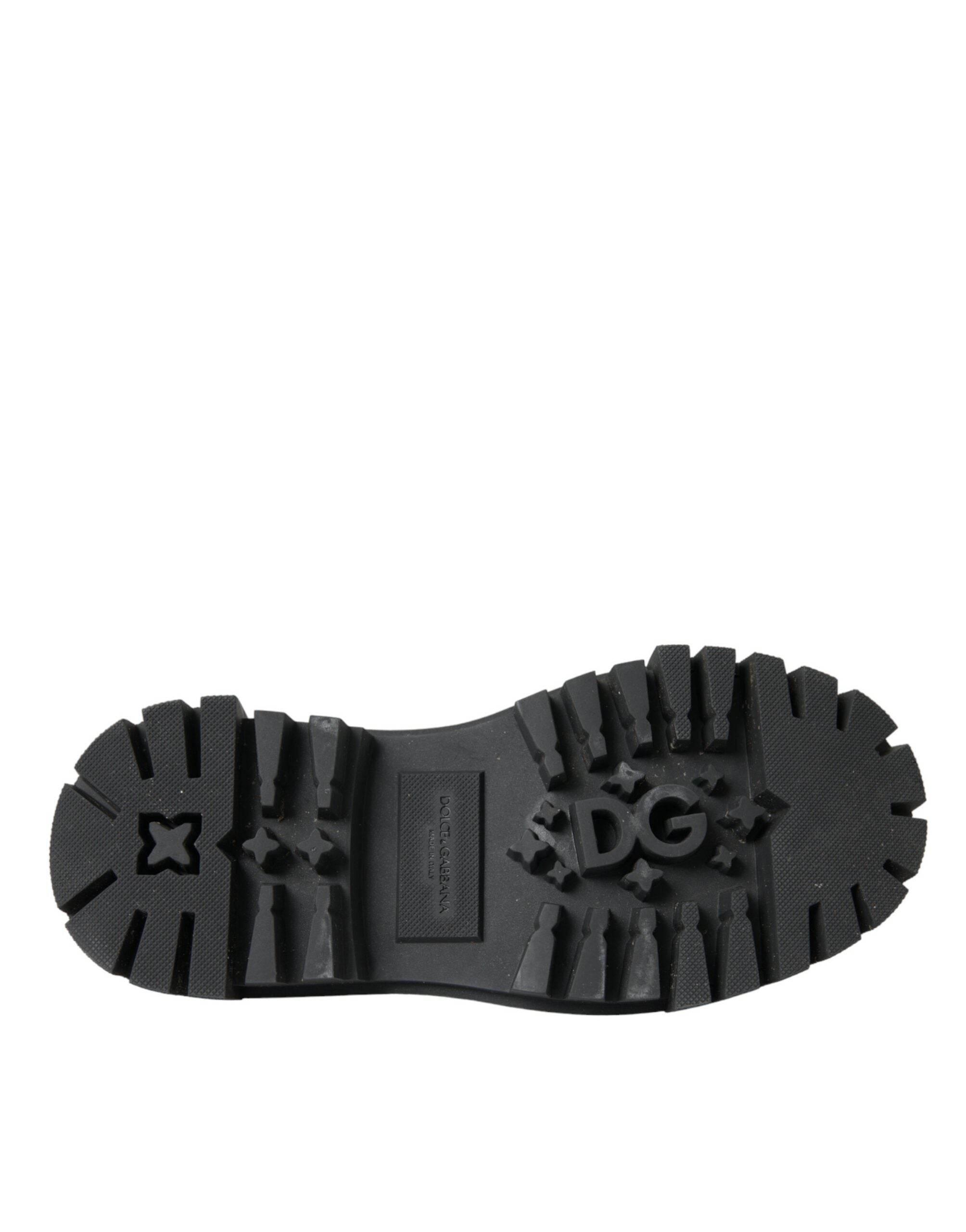 Dolce & Gabbana Black Leather Trekking Derby Embellished Shoes - Hilstor