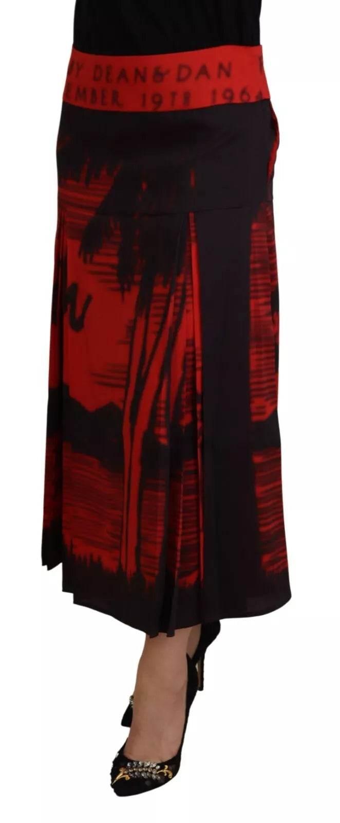 Dsquared² Red Printed High Waist A-line Pleated Midi Skirt - Hilstor