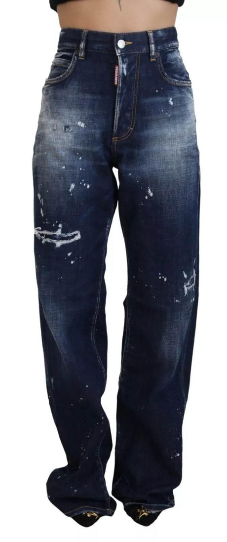 Dsquared² Blue High Waist Tattered Denim Jeans San Diego - Hilstor