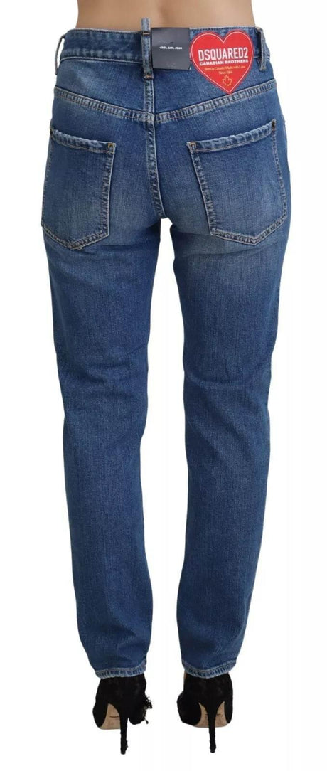 Dsquared² Cool Girl Blue Distressed Mid Waist Denim Jeans - Hilstor