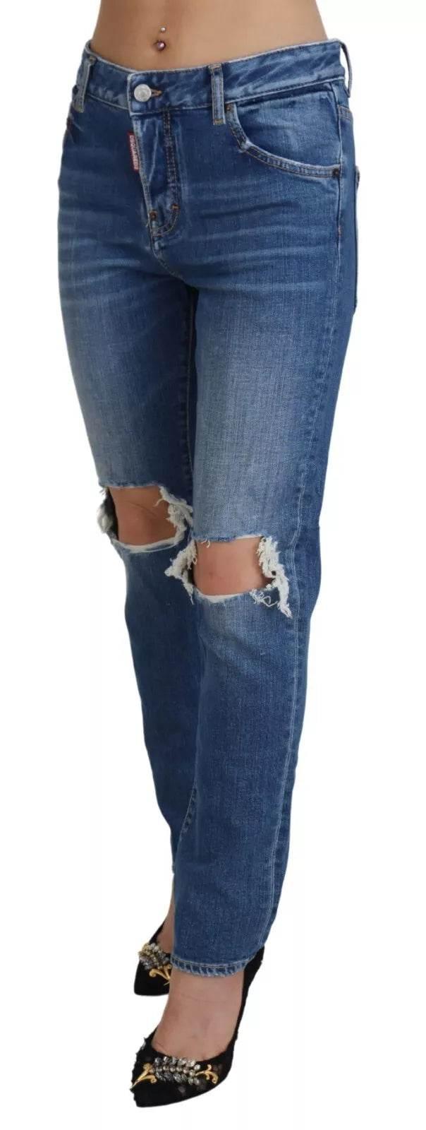 Dsquared² Cool Girl Blue Distressed Mid Waist Denim Jeans - Hilstor