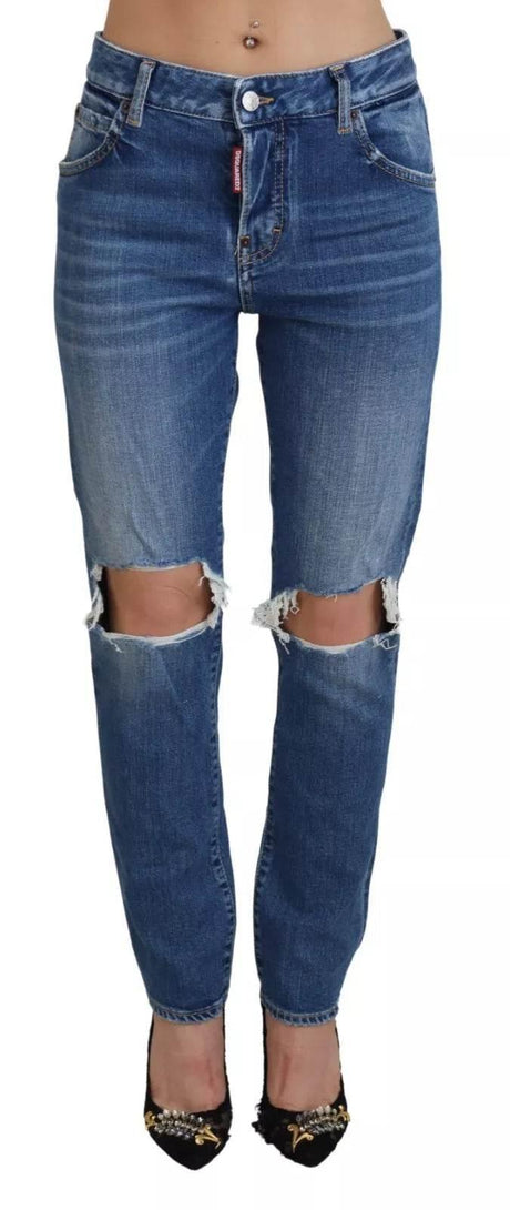 Dsquared² Cool Girl Blue Distressed Mid Waist Denim Jeans - Hilstor
