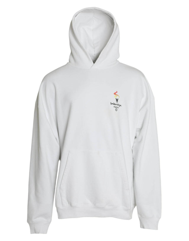 Balenciaga White Cotton Logo Hooded Pullover Sweatshirt Sweater - Hilstor