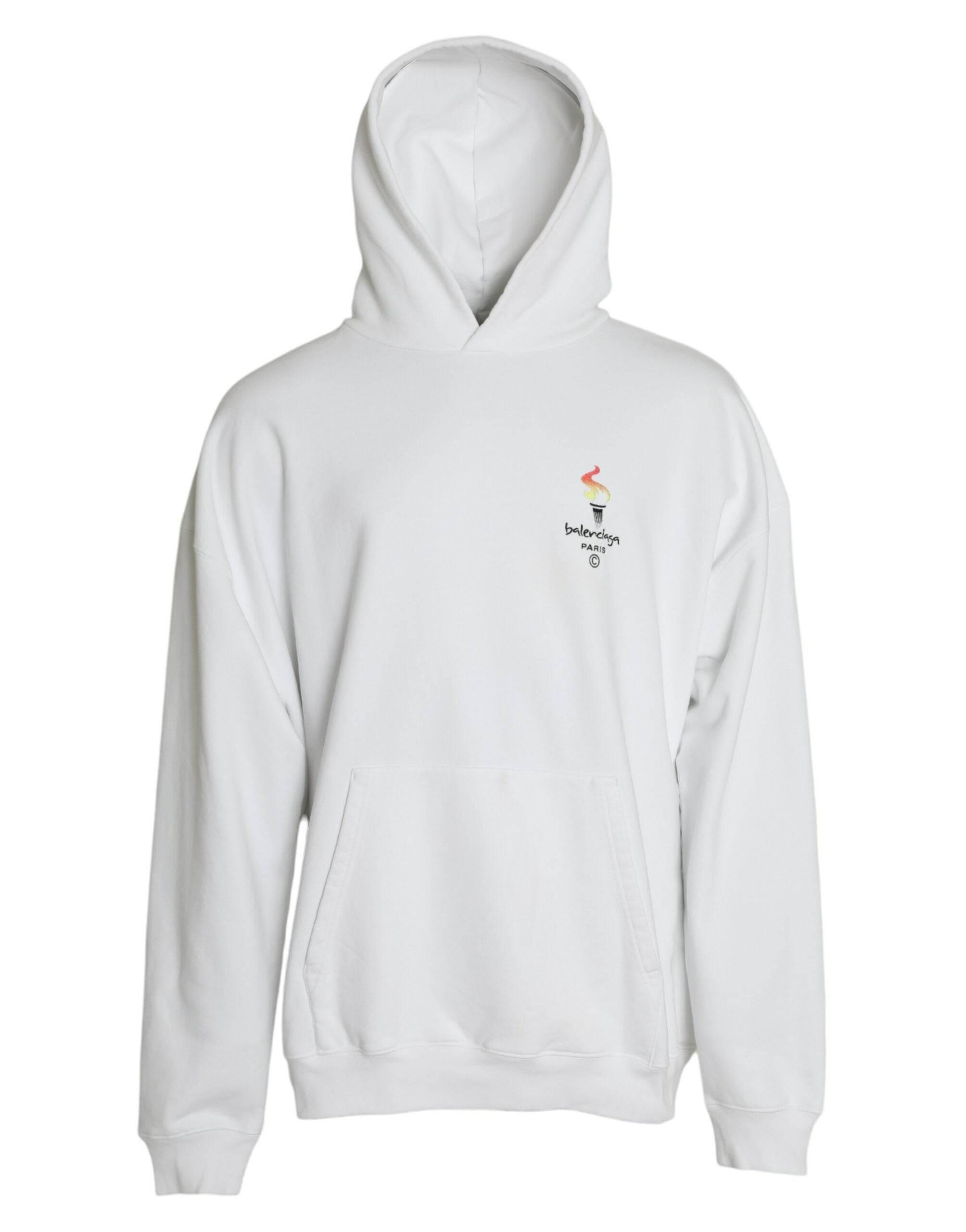 Balenciaga White Cotton Logo Hooded Pullover Sweatshirt Sweater - Hilstor