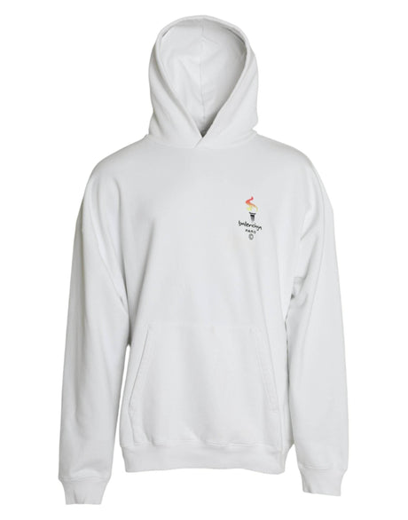 Balenciaga White Cotton Logo Hooded Pullover Sweatshirt Sweater - Hilstor
