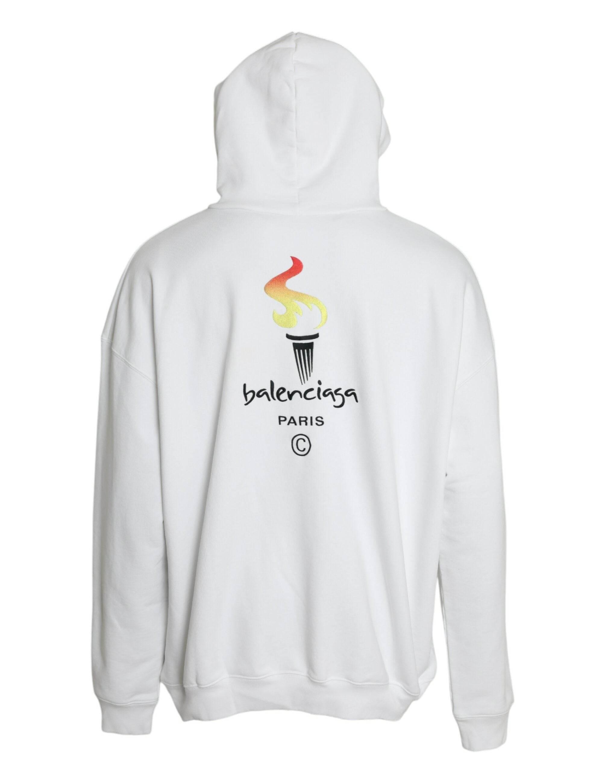 Balenciaga White Cotton Logo Hooded Pullover Sweatshirt Sweater - Hilstor