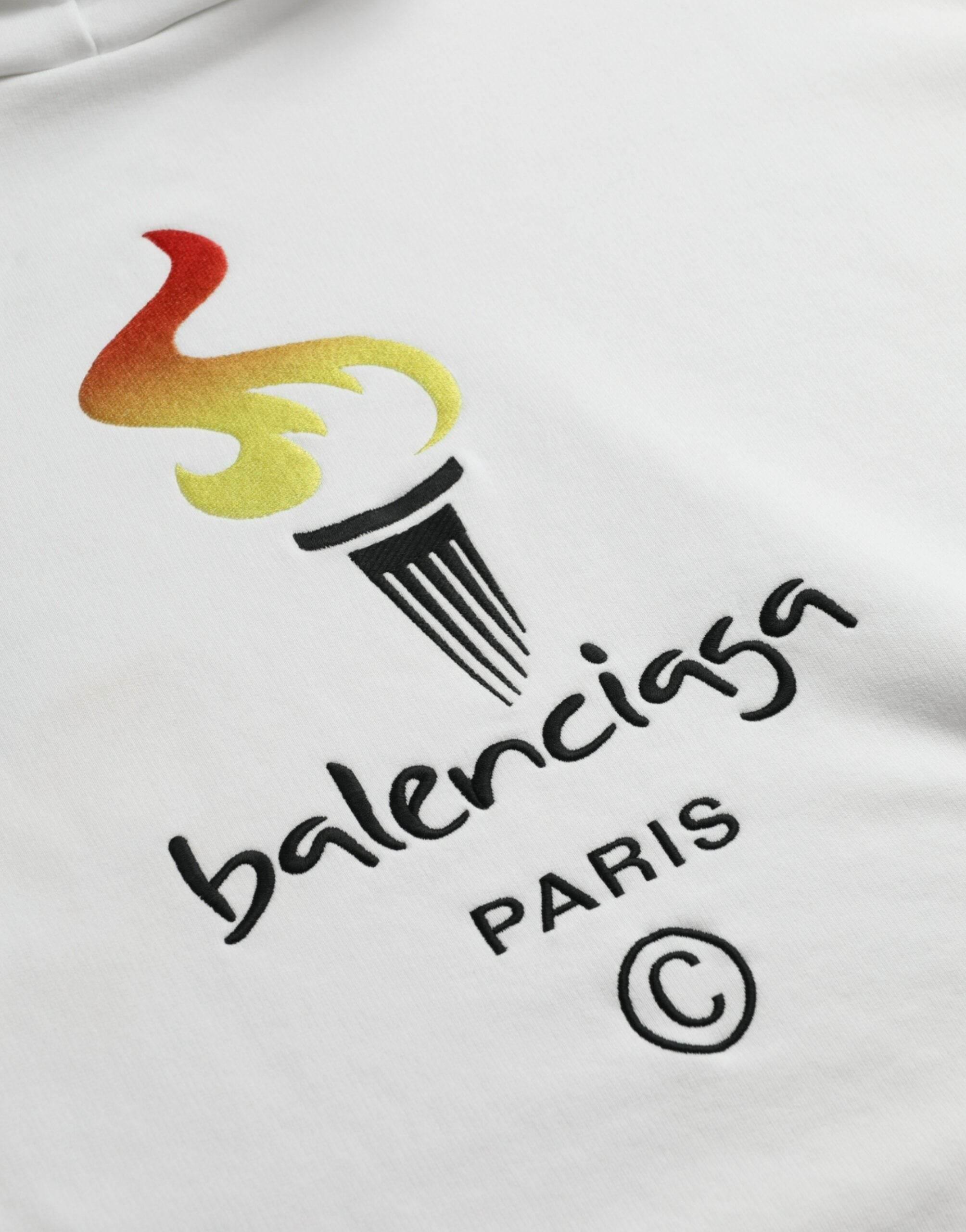 Balenciaga White Cotton Logo Hooded Pullover Sweatshirt Sweater - Hilstor