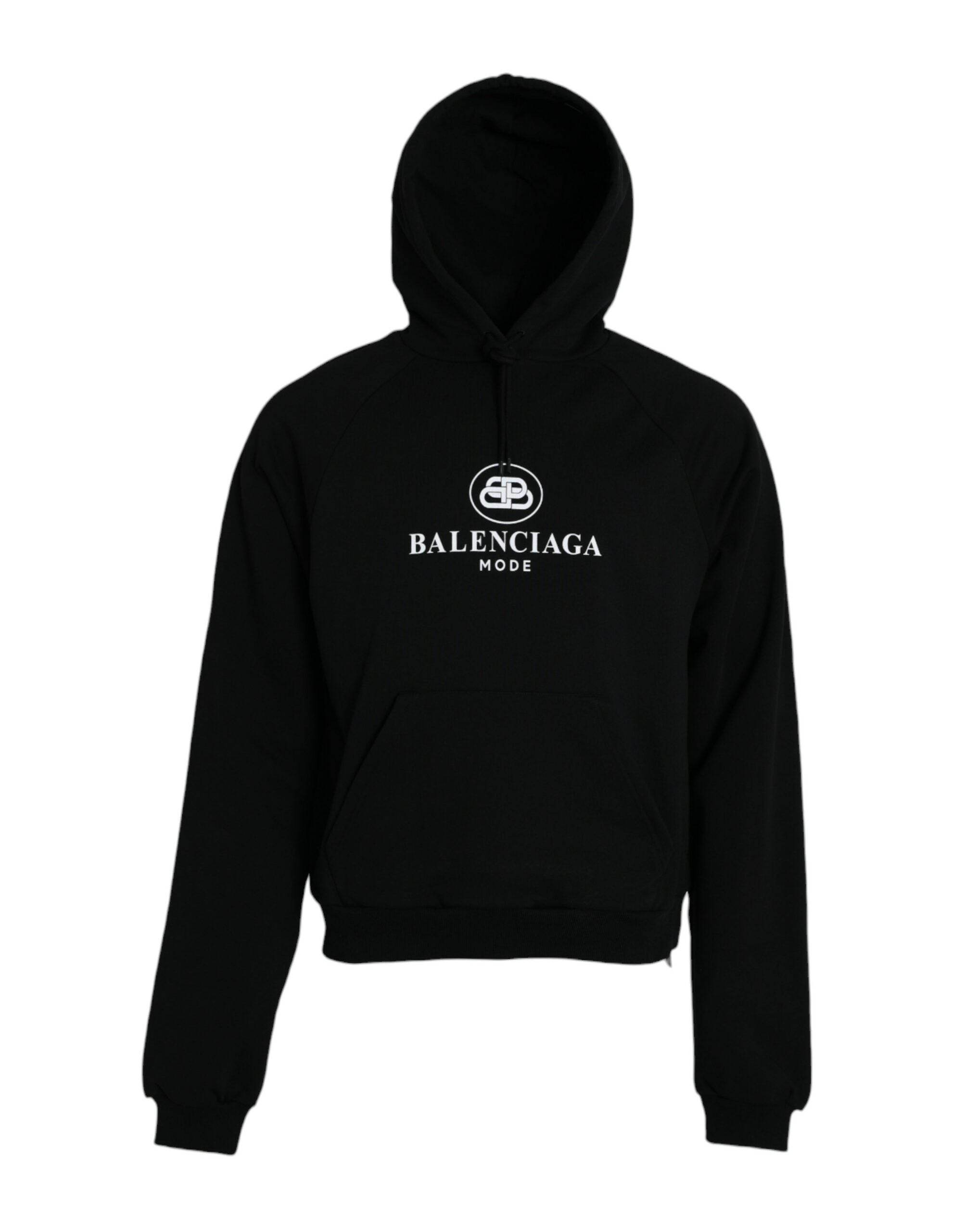 Balenciaga Black Cotton Logo Hooded Pullover Sweatshirt Sweater - Hilstor