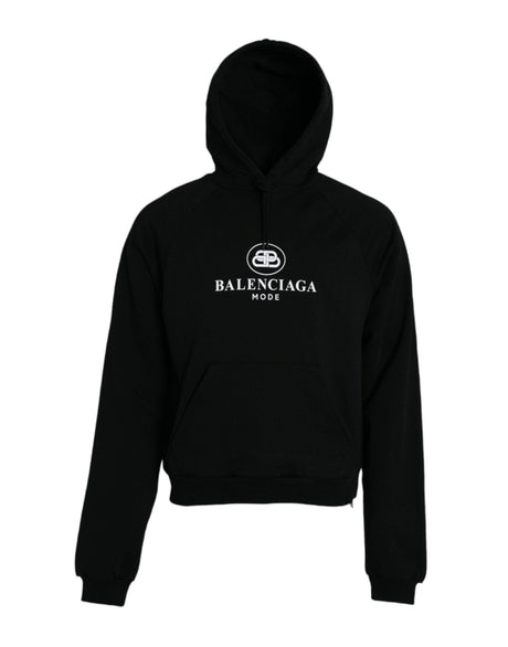 Balenciaga Black Cotton Logo Hooded Pullover Sweatshirt Sweater - Hilstor