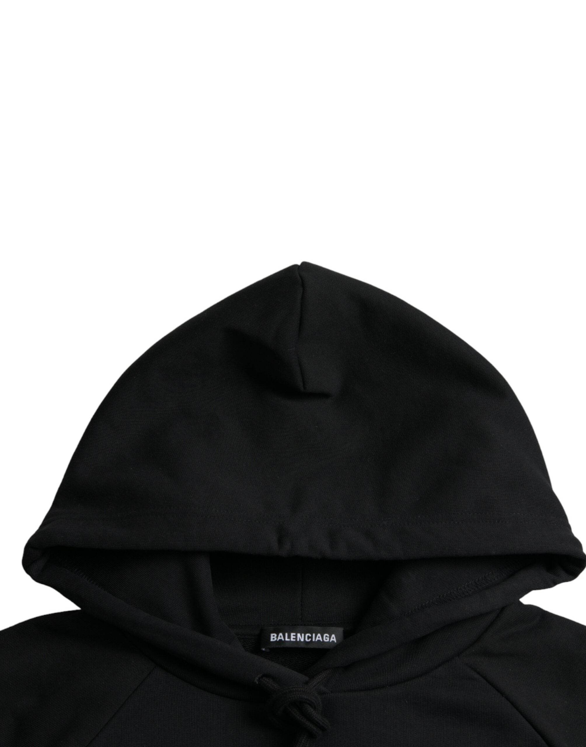 Balenciaga Black Cotton Logo Hooded Pullover Sweatshirt Sweater - Hilstor