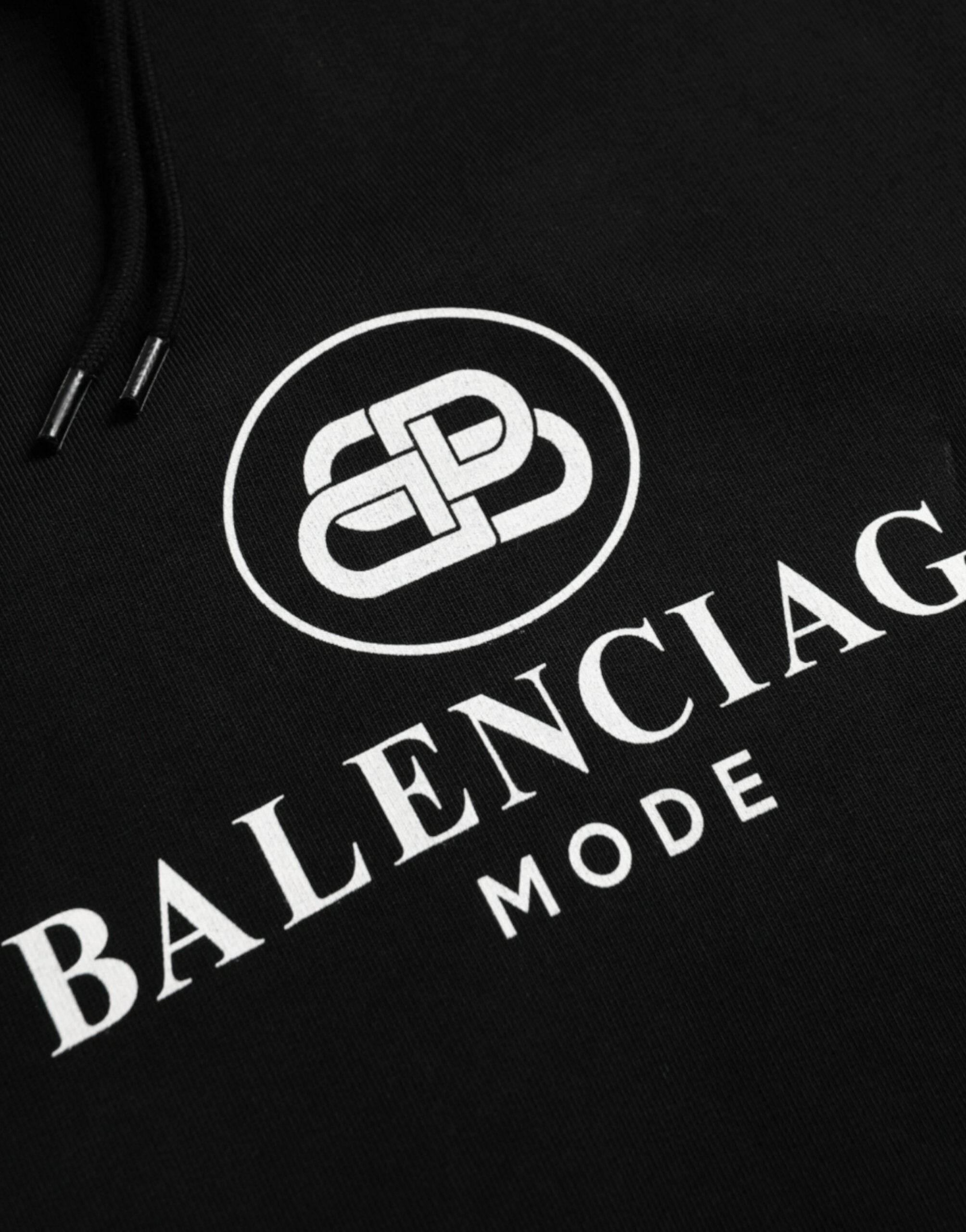 Balenciaga Black Cotton Logo Hooded Pullover Sweatshirt Sweater - Hilstor