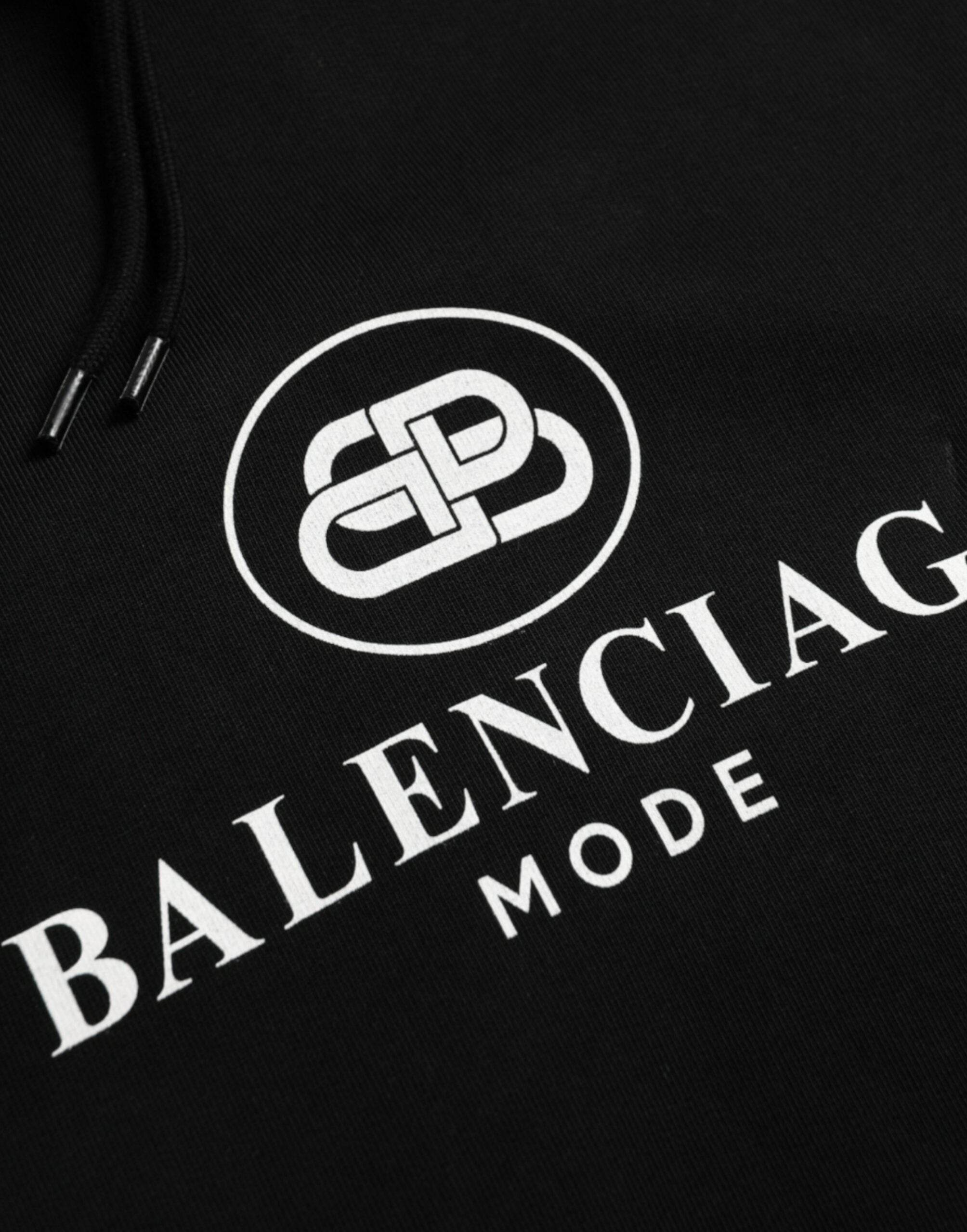Balenciaga Black Cotton Logo Hooded Pullover Sweatshirt Sweater - Hilstor