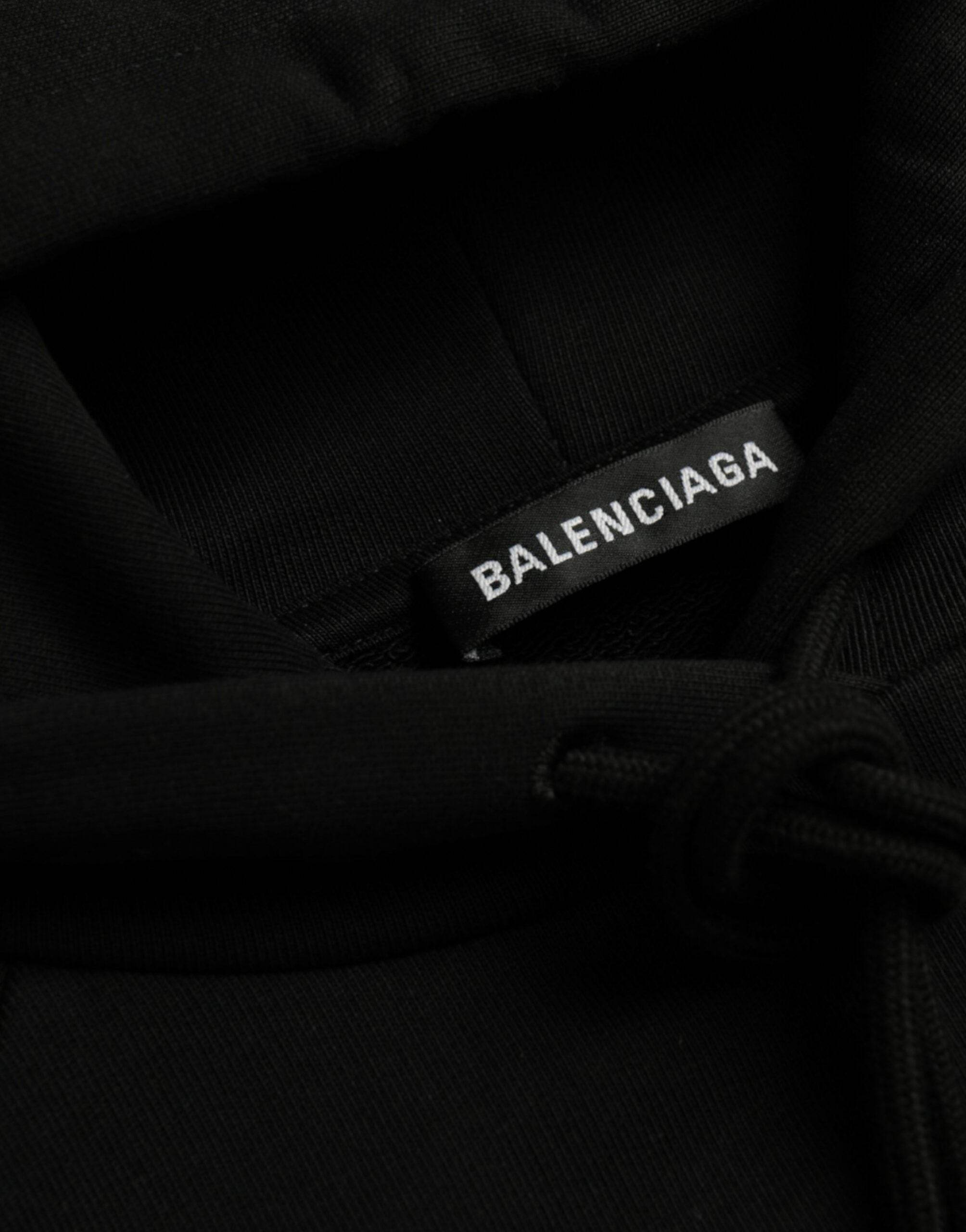 Balenciaga Black Cotton Logo Hooded Pullover Sweatshirt Sweater - Hilstor