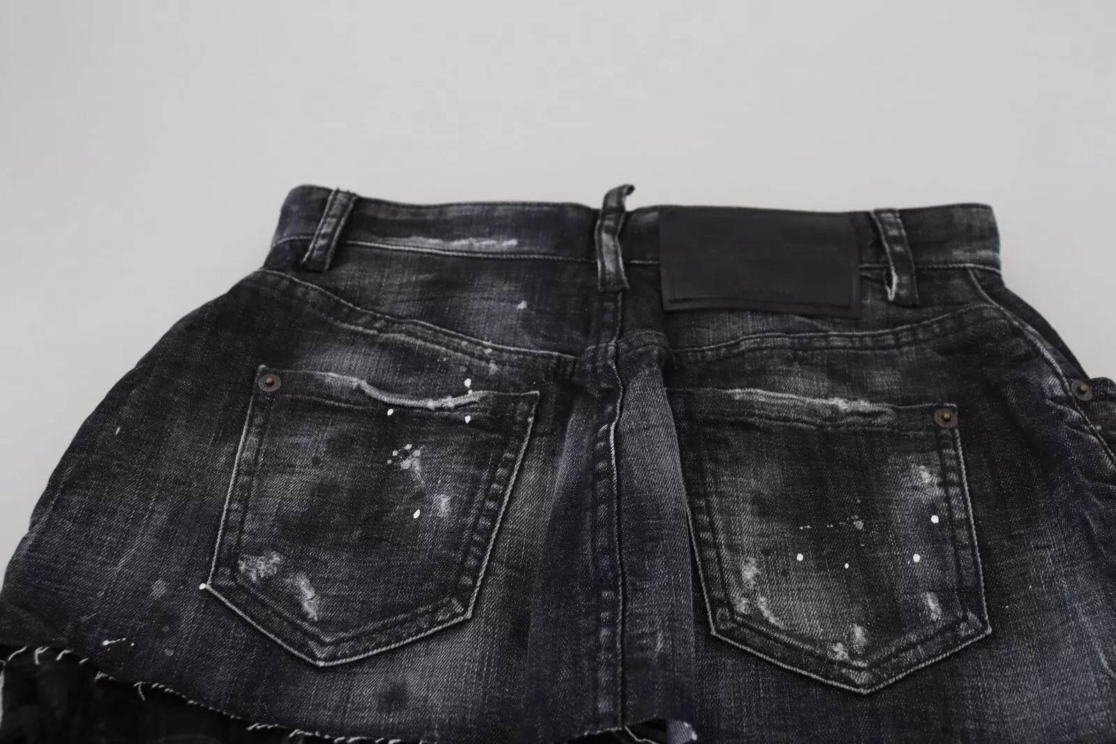 Dsquared² Black Checkered High Waist A-line Denim Mini Skirt - Hilstor