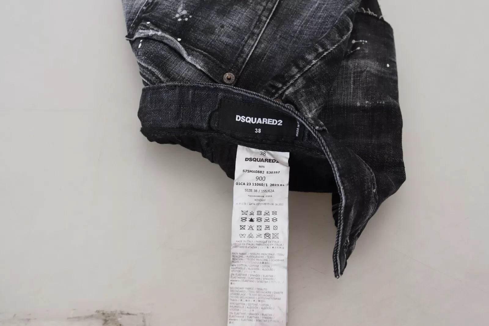 Dsquared² Black Checkered High Waist A-line Denim Mini Skirt - Hilstor