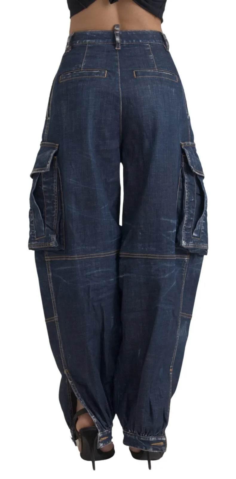Dsquared² Blue High Waist Cotton Cargo Baggy Denim Jeans - Hilstor