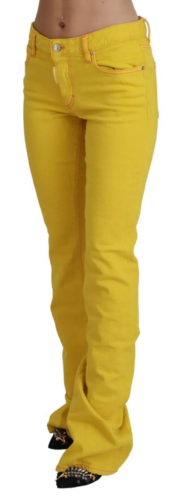 Dsquared² Yellow Cotton Mid Waist Flare Denim Trouser Jeans - Hilstor
