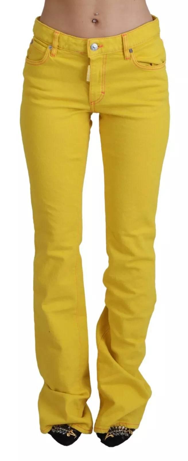 Dsquared² Yellow Cotton Mid Waist Flare Denim Trouser Jeans - Hilstor