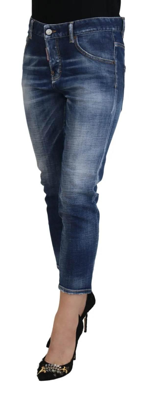 Dsquared² Blue Cotton Mid Waist Cropped Denim Jeans Cool Girl - Hilstor