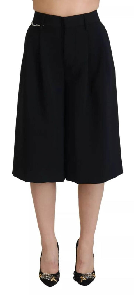 Dsquared² Black High Waist Wide Leg Cropped Trouser Pants - Hilstor