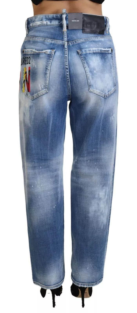 Dsquared² Blue Icon High Waist Straight Denim Jeans Boston - Hilstor