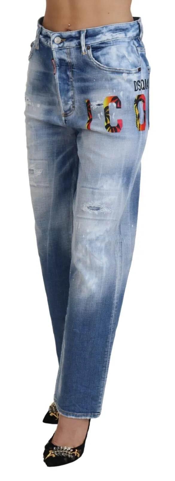 Dsquared² Blue Icon High Waist Straight Denim Jeans Boston - Hilstor