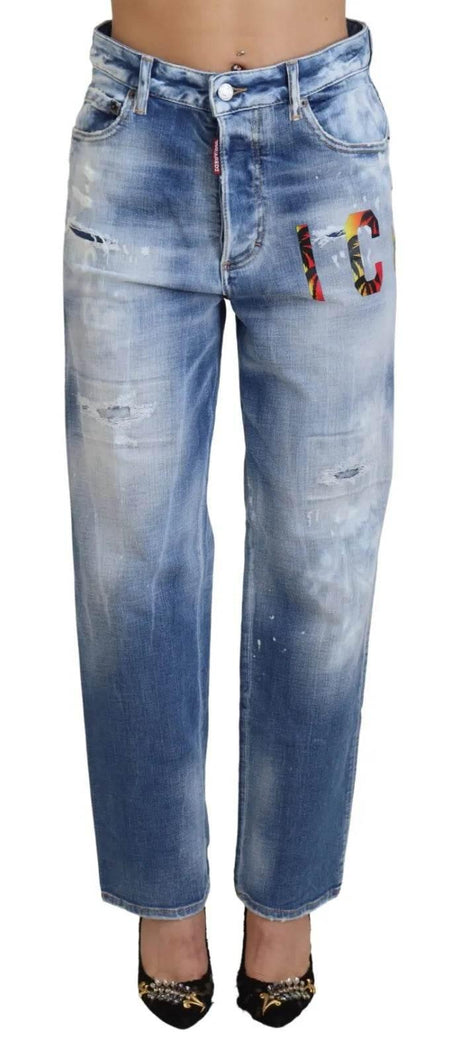 Dsquared² Blue Icon High Waist Straight Denim Jeans Boston - Hilstor