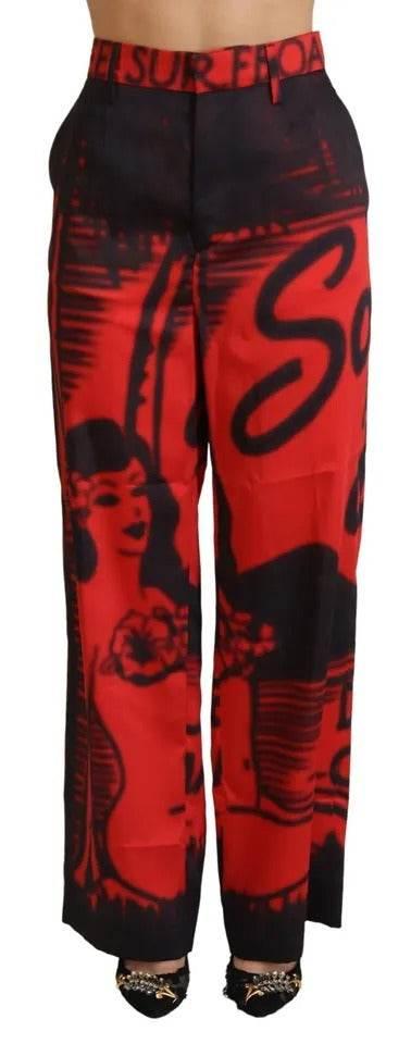 Dsquared² Red Printed High Waist Straight Pants - Hilstor