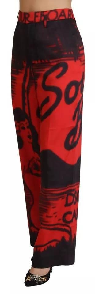 Dsquared² Red Printed High Waist Straight Pants - Hilstor