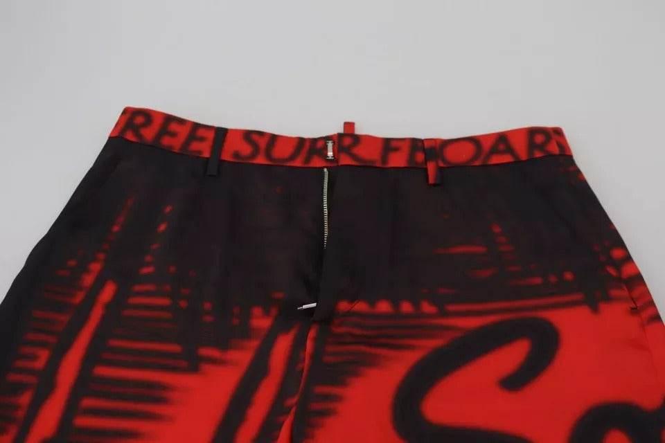Dsquared² Red Printed High Waist Straight Pants - Hilstor